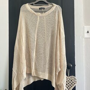 BloomChic Open-Weave Scoop Neck Sweater in Cream